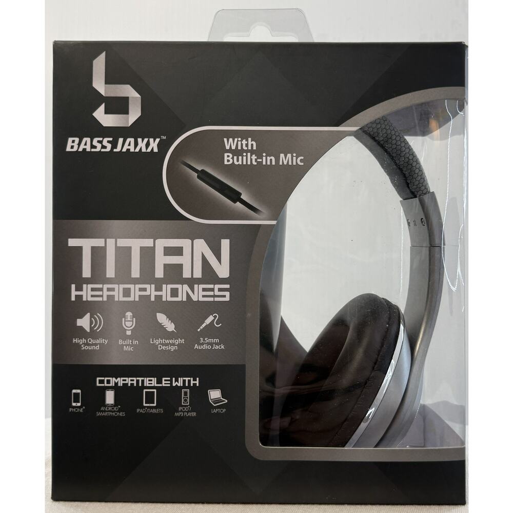 Bass Jaxx Titan Over-Ear Headphones w/ Mic 3.5mm HP-0100 New in Box